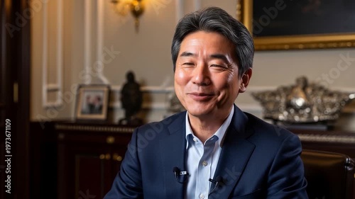 信頼感ある笑顔のCEO インタビューに答える経営者