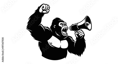 Angry Cartoon Monkey Yelling with Megaphone Vector Illustration