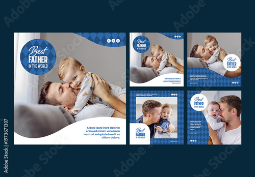 Father's Day Social Media Post Layout Set with Pattern Elements