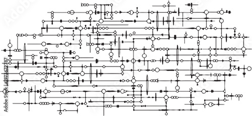 A technical architectural blueprint features a musical score composition integrated into the house design plan on vintage paper with classical piano notes