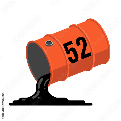 an orange oil barrel spilling crude oil isolated on white vividly illustrating industrial environmental pollution and the urgent impact of energy consumption.