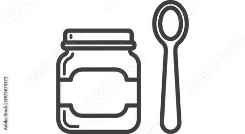 baby food jar and spoon a simple minimalist line art icon illustrating infant nutrition and mealtime.