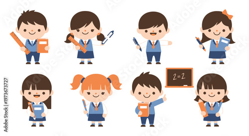 Cute Diverse School Kids Holding Books Rulers and Pencils Ready for Learning