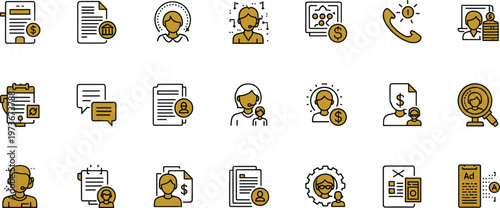 Recruitment and hiring process line icon set with resume screening candidate selection interview job application HR management vector