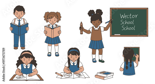 Diverse Group of Children Engaged in Learning and Drawing Activities at School