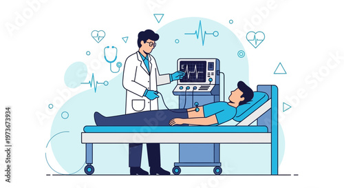 Doctor examining patient with ultrasound machine in hospital room, medical checkup