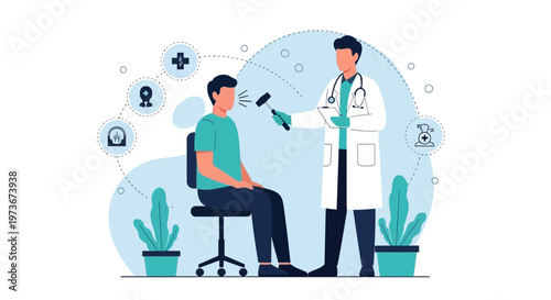 Doctor examining patient's throat with reflex hammer, medical checkup concept