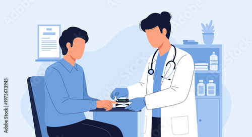 Doctor examining patient's hand in a medical office