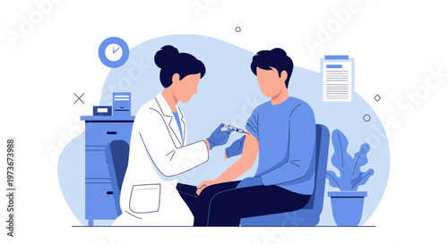 Doctor giving vaccination injection to patient in clinic, healthcare concept
