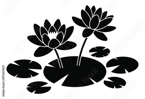 Lotus Flower Silhouette Icon Lily Pad Spa Yoga Zen Meditation Relaxation Wellness Nature Vector Illustration Set Isolated Background