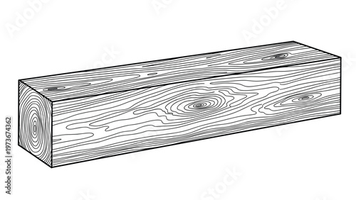 Detailed drawing of a rectangular wooden beam with realistic wood grain texture and knots serves as a construction or natural material icon.