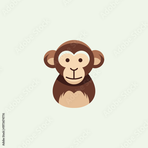 Cute Cartoon Monkey Head Illustration.