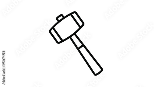 Simple black and white line art illustration of a heavy duty mallet hammer used for construction, woodworking, and workshop repairs.