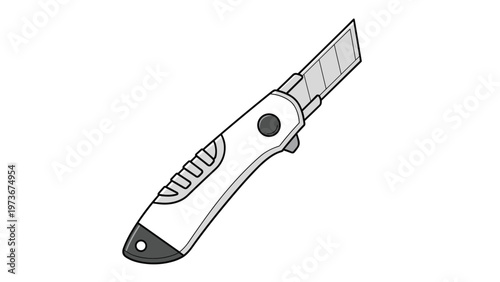 Retractable metal utility knife with a light colored handle and dark accents shown at an angle for tool and diy craft projects.