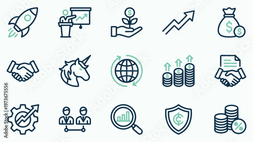 Business and Finance Icon Set for Growth and Strategy Concepts