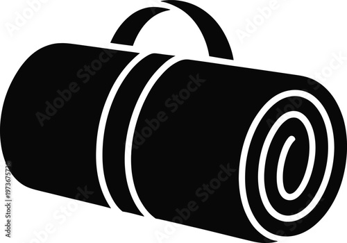 Black Silhouette of a Rolled Yoga Mat with Handle Keywords: yoga mat, rolled up, exercise mat