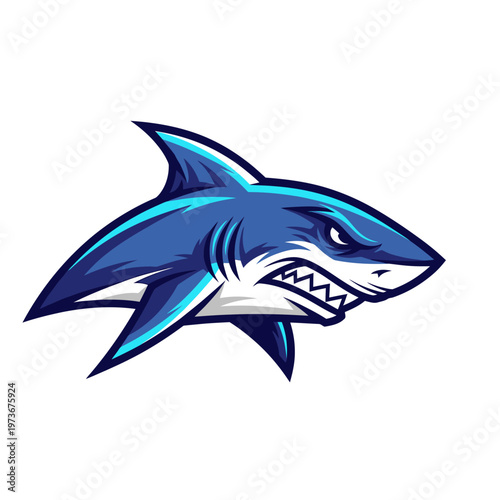 Dynamic Blue Shark Mascot Illustration with Aggressive Expression.