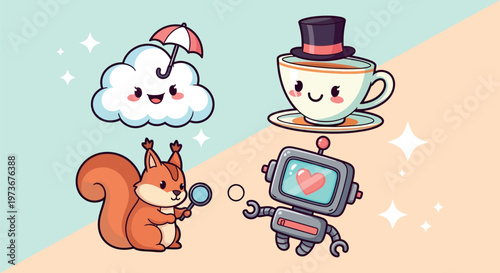 Robot with heart on screen interacting.