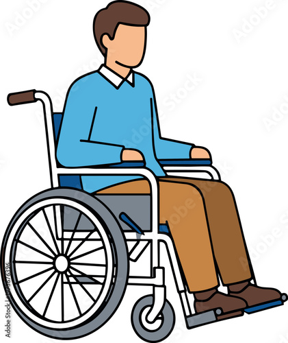 Illustration of Disabled Man Sitting in Wheelchair for Healthcare Accessibility Rehabilitation and Inclusive Lifestyle Design Concepts