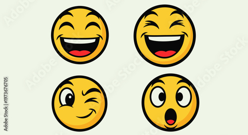 Collection of Joyful and Expressive Yellow Emoji Faces on a Bright Background
