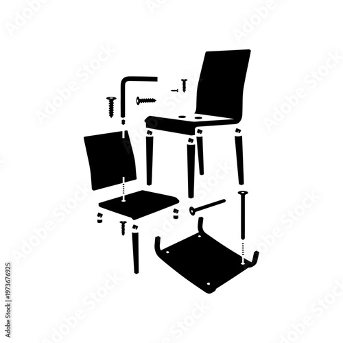 exploded view of a modern chair for furniture assembly instructions and diy projects showcasing product design and detailed components