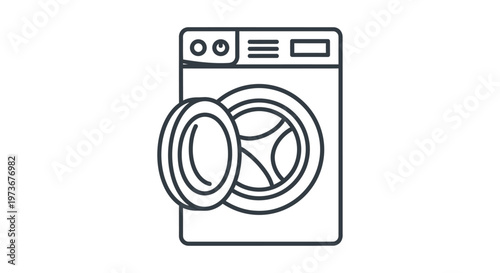 a simple washing machine line icon with its front door open illustrating household laundry and cleaning concepts