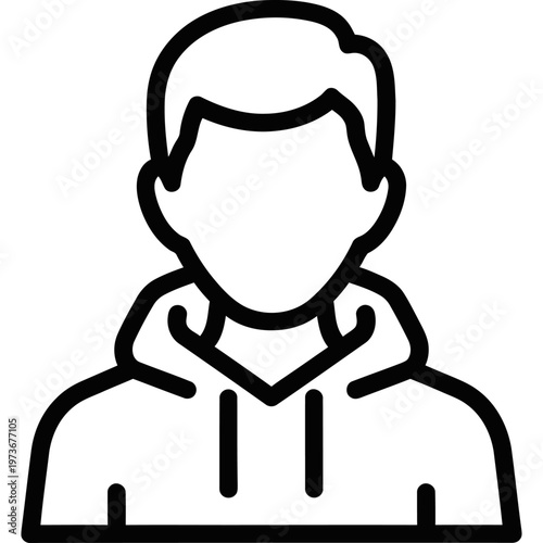 a simple line icon of a person wearing a casual hoodie perfect for user profiles avatars and anonymous online representation.