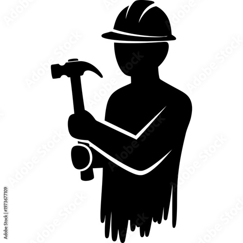 construction worker silhouette wearing a hard hat and holding a hammer symbolizing industry and labor for building and handyman services