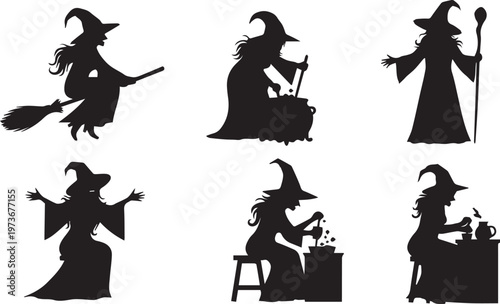 Witch Silhouette Set - Halloween Spooky Characters Vector
