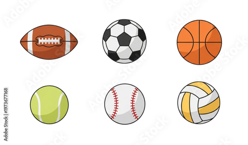 Sport Ball Icons Set Collection in Flat Vector Style Isolated on White Background
