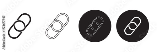 Link icon set. Internet URL or webpage url link icons. Chain, web address, internet shortcut, browser, external link, hyperlink navigation, webpage connection. Editable stroke