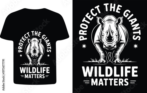 Black t shirt mockup with a rhinoceros and conservation message