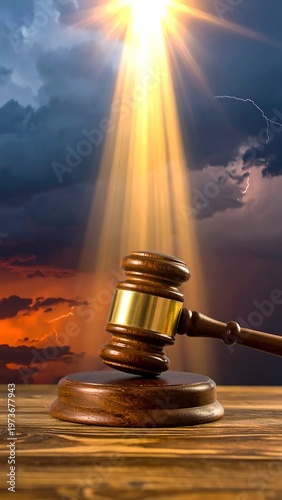 Gavel on wooden desk justice.