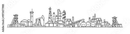 Industrial complex with spherical storage tanks on skyline