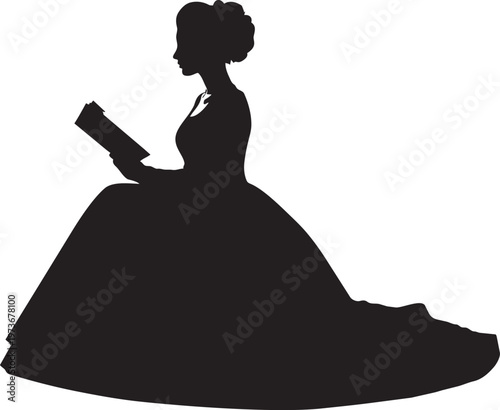 Silhouette of a woman in a dress reading a book vector illustration