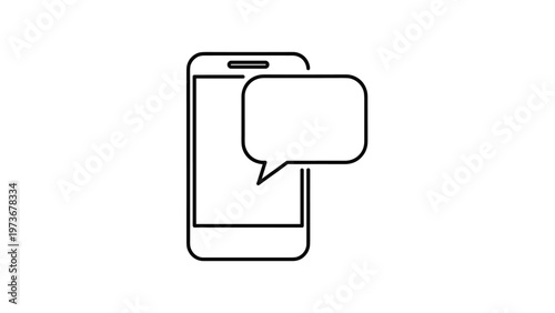 Minimalist line icon of a smartphone with an empty speech bubble representing mobile communication, messaging, and digital chat.
