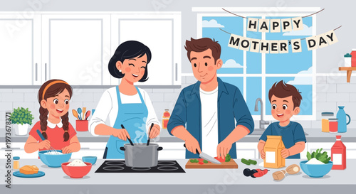 Family Cooking Together In Kitchen.