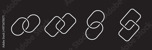 Link icon set. Internet URL or webpage url link icons. Chain, web address, internet shortcut, browser, external link, hyperlink navigation, webpage connection. Editable stroke