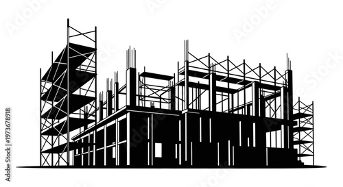 construction building scaffolding silhouette illustrating an unfinished architectural development project