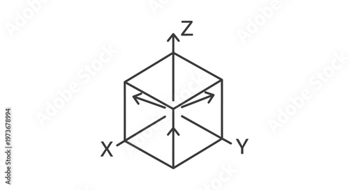 3d coordinate system showing cartesian xyz axes and spatial dimensions for geometric representation in scientific and technical education.
