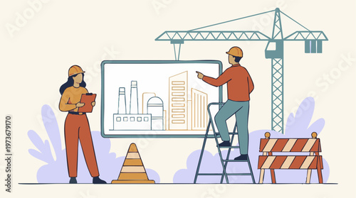 Construction engineers planning urban and industrial development project