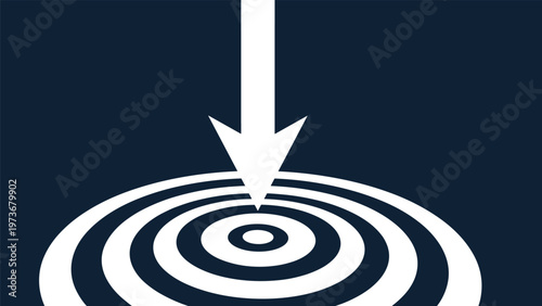 Large white arrow points directly to center of concentric target rings representing precision and goal achievement.