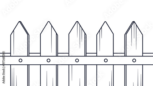 Classic white picket fence illustration featuring pointed wooden posts and a horizontal rail on a plain background.