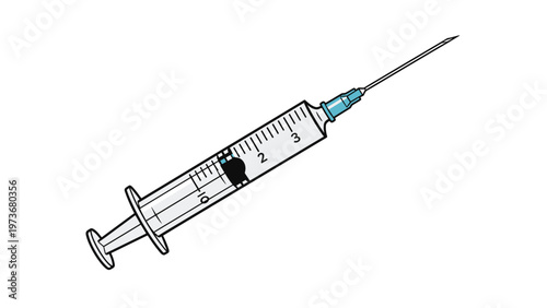 Detailed illustration of a medical syringe with a needle on a plain white background for healthcare and medicine concepts.