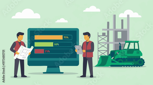 Construction project management with digital progress tracking and engineers