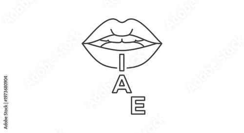 line art illustration of lips with i a e letters representing speech and language education concepts