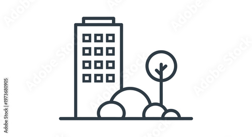 modern building and tree icon representing urban development and green spaces ideal for environmental and real estate concepts