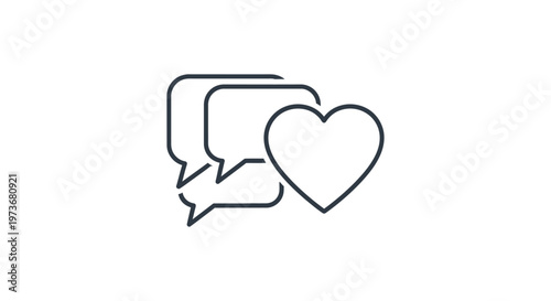 social media communication concept featuring outline speech bubble and heart icons symbolizing online engagement and user feedback.