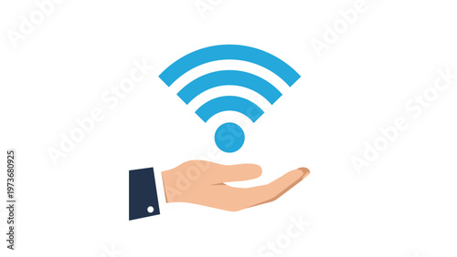 Single hand holding a large light blue wireless internet wifi symbol representing digital accessibility and network connectivity.