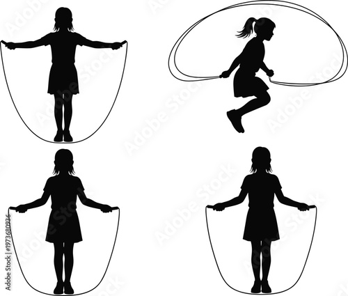 Jump Rope Illustration Featuring Child Skipping Rope for Fitness, Exercise, and Active Lifestyle Designs